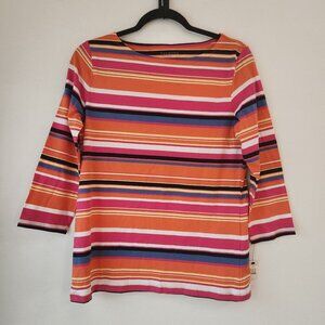 NWT Talbots Striped Blouse Top Stretch Orange Pink Classic Women's S